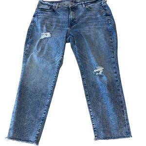 Old Navy High-Rise OG Straight Jeans Distressed Raw Hem 18 Petite Extra Stretch